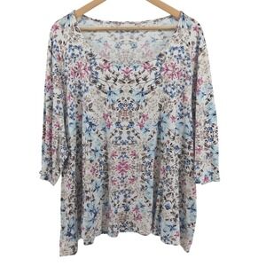 J. Jill Floral Print Tunic Top Plus Sz 3X Cotton Modal Blend Cottagecore Boho